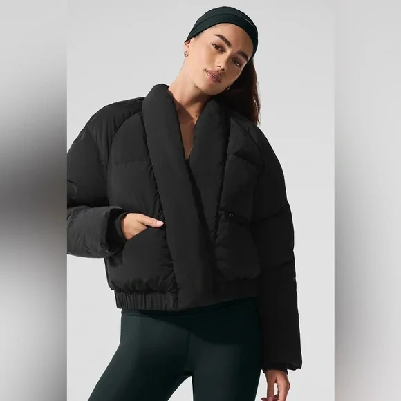 ALO Yoga Stargazing Kimono Puffer Jacket size small black - Picture 1 of 8